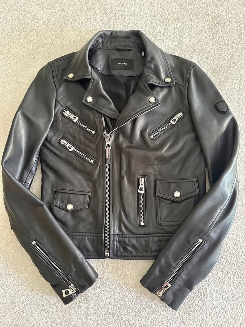 RUDSAK Black Leather Biker Jacket